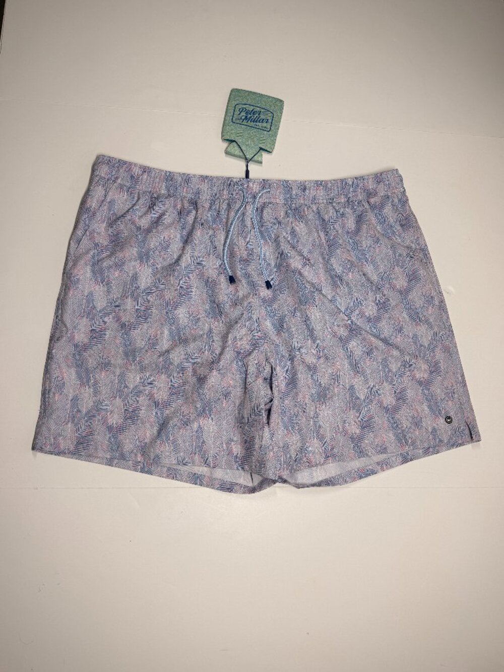 Peter Millar Swim Trunks With Coozie - Leaf Print - Violet Shades  - XXL